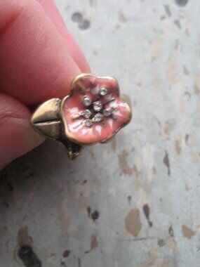 Pink Enamel Flower Brass Ring Boho Nature Size 6.5